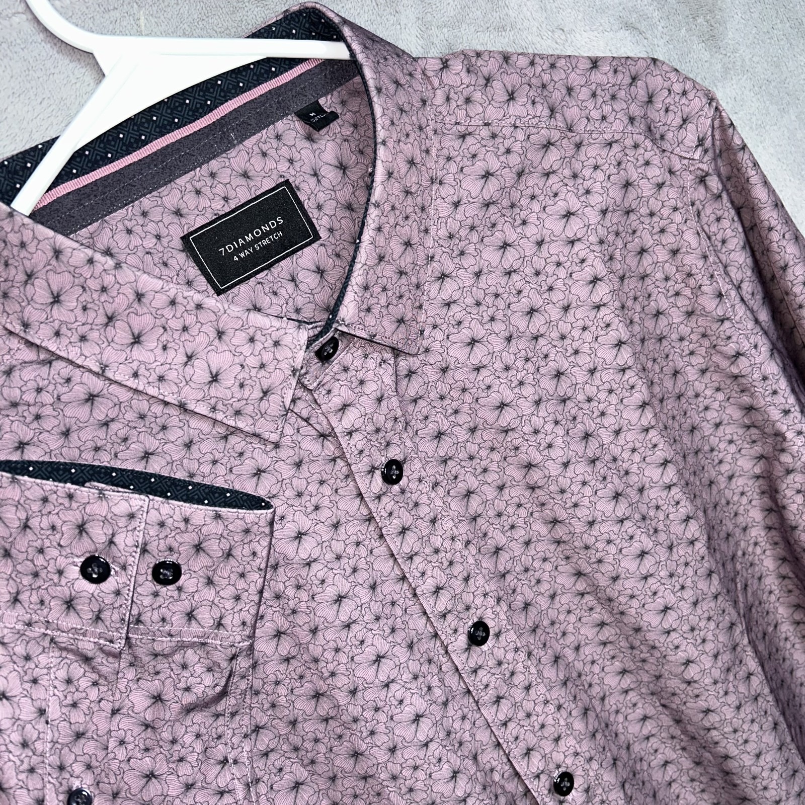 7 Diamonds Shirt Mens Medium Floral Gray 4-Way Stretch Performance Button Up